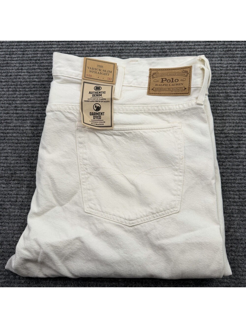 Polo Ralph Lauren Varick Slim Straight Jeans Mens 44Bx30 White Patch Denim NWT